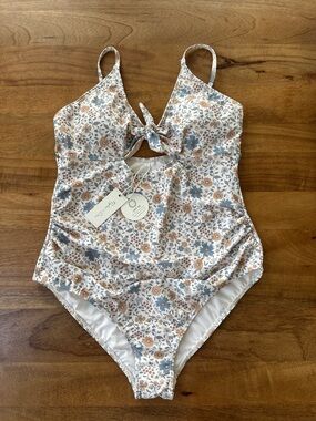 Rylee + Cru Women’s Key Hole Floral One-Piece Swimsuit with Front Tie